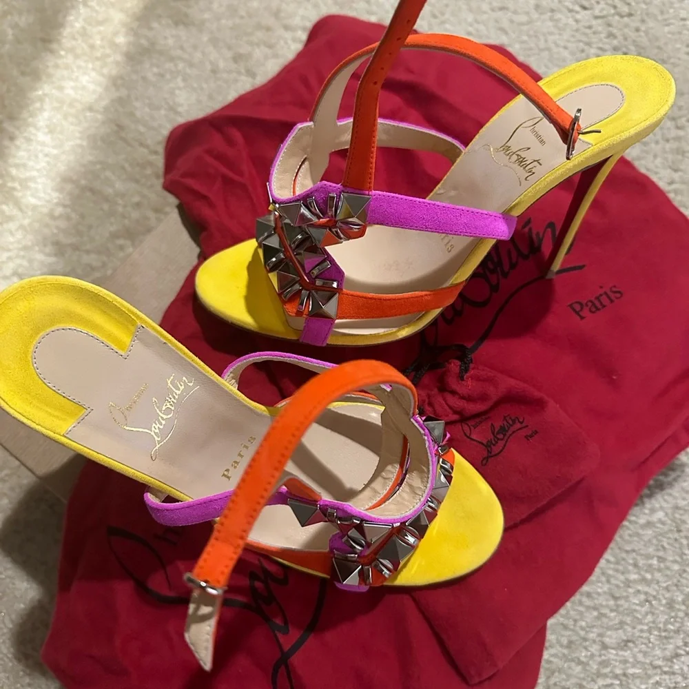 Christian Louboutin Suede Calfskin Studded Galerietta 100 heel Multicolor - Picture 1 of 10